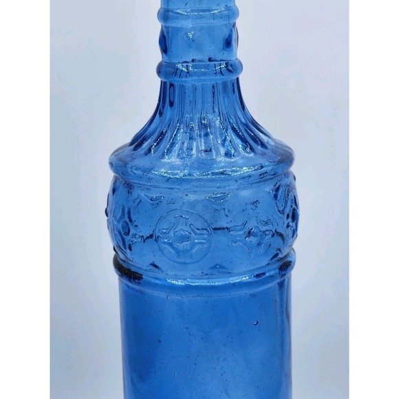 Vintage Decorative 12" Blue Embossed Pressed Glass Bottle Decanter - Picture 5 of 7